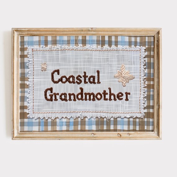 Coastal Grandmother Embroidered Gingham Cottage Textile Poster