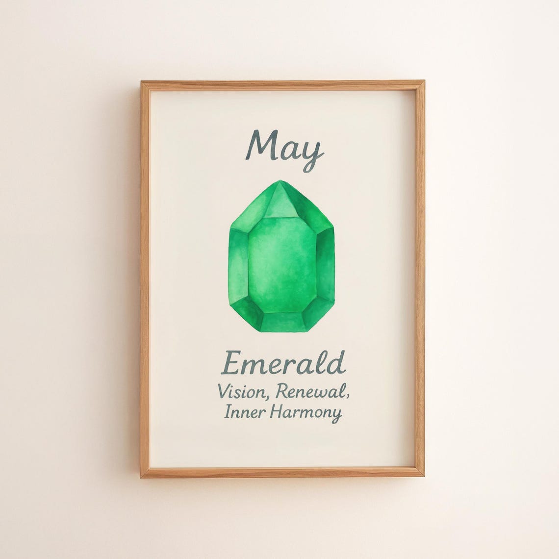 May Birthstone Emerald Wall Art Vintage Gemstone Decor Green Stone Print Zodiac Gift Taurus Birthday 141