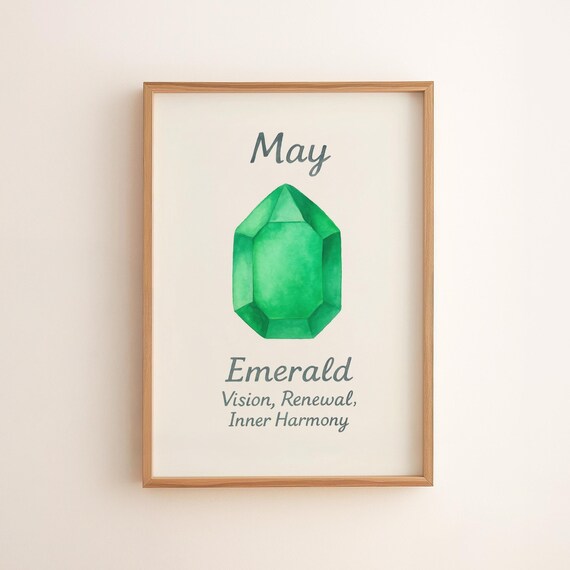 May Birthstone Emerald Wall Art Vintage Gemstone Decor Green Stone Print Zodiac Gift Taurus Birthday 141