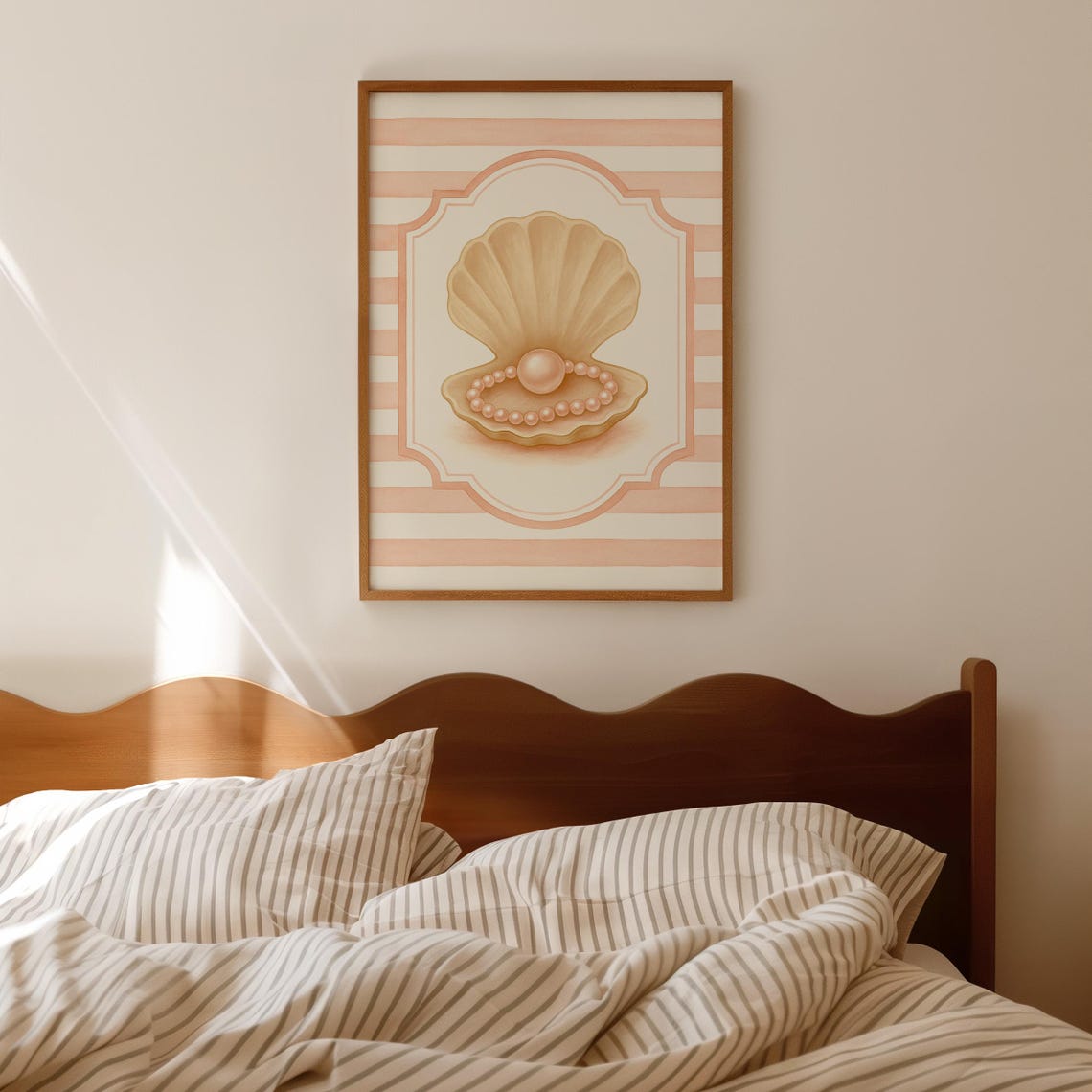 Pink Bow Coastal Print Coquette Nautical Nursery Art