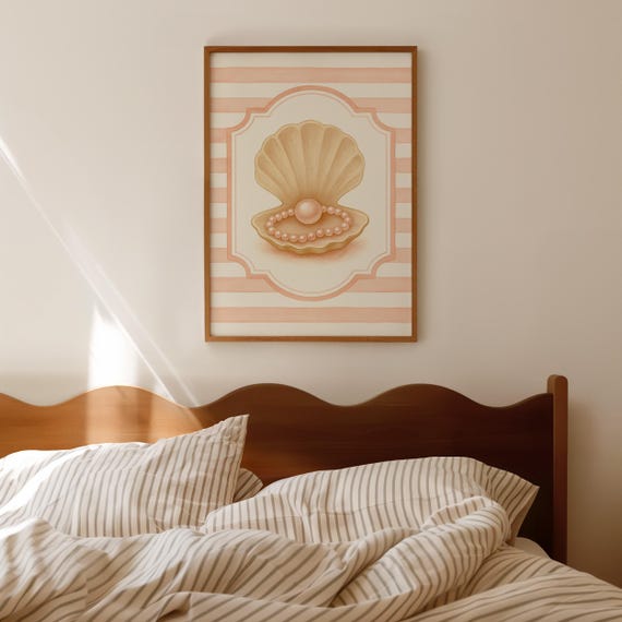 Pink Bow Coastal Print Coquette Nautical Nursery Art