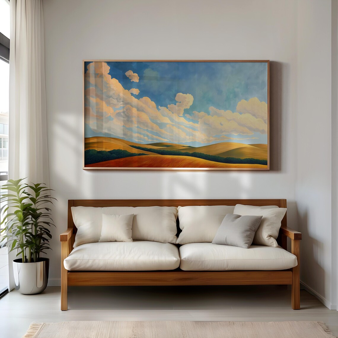 Golden Hills And Clouds Landscape Painting Rolling Meadow Sky Poster