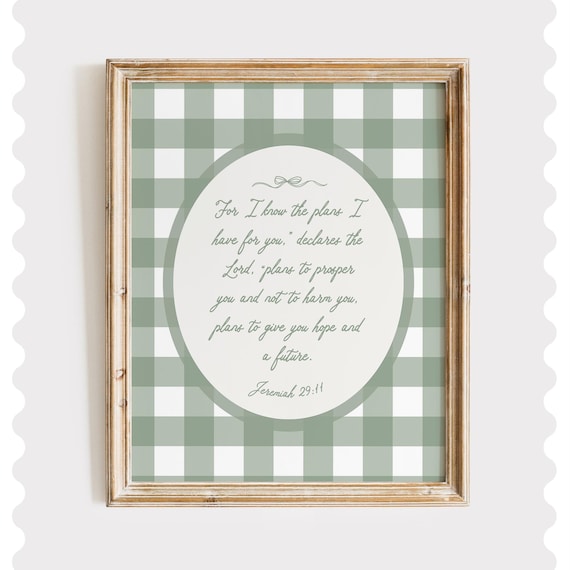 Plans To Prosper Jeremiah 29 Scripture Green Gingham Art Print