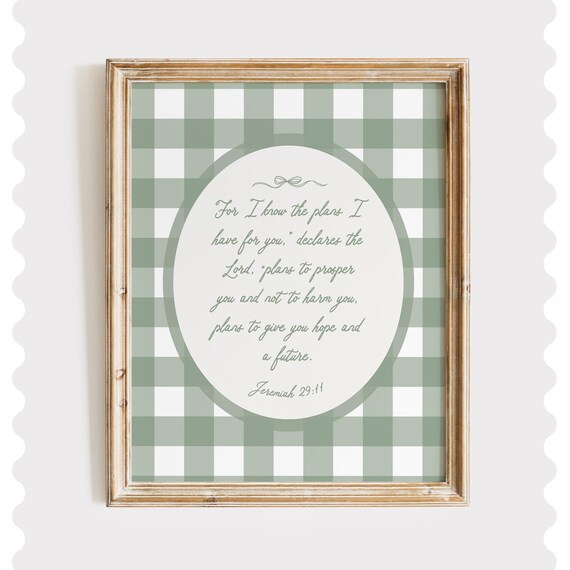 Proverbs Gingham Green Print Christian Wall Art Scripture Farmhouse Bible Verse Faith Decor