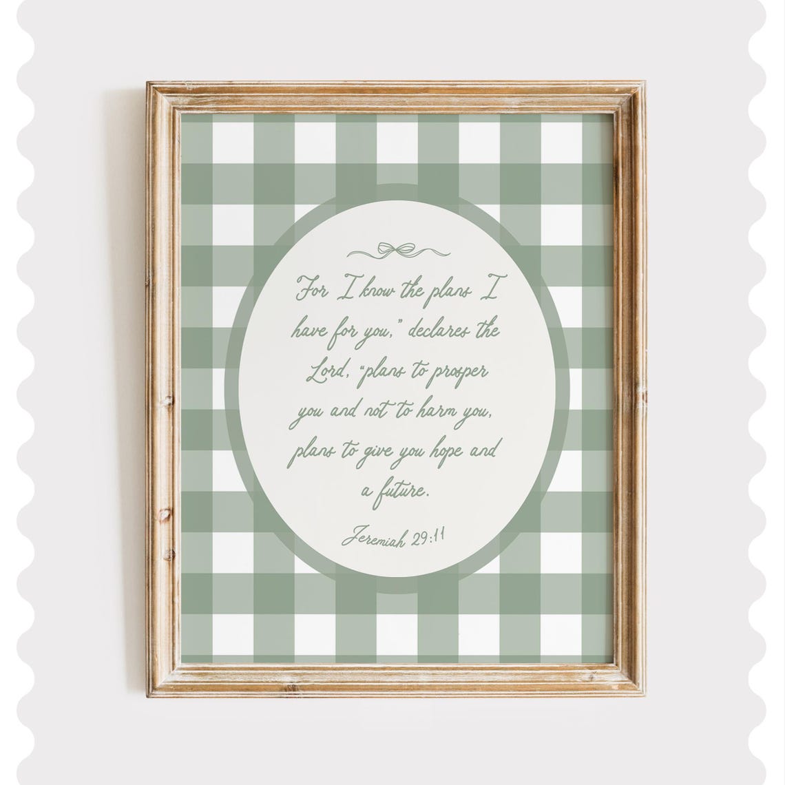 Plans To Prosper Jeremiah 29 Scripture Green Gingham Art Print