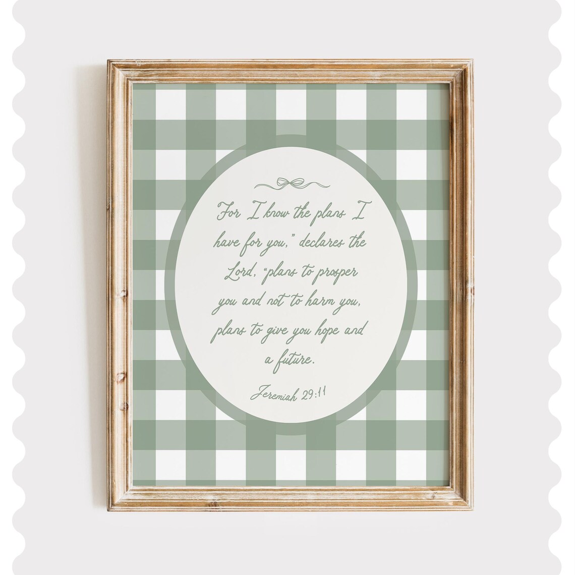 Proverbs Gingham Green Print Christian Wall Art Scripture Farmhouse Bible Verse Faith Decor