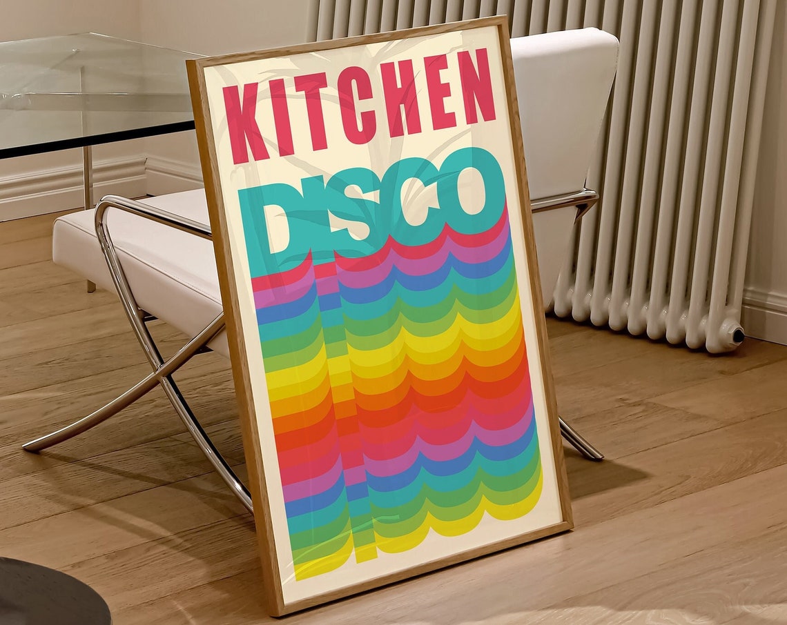 Kitchen Disco Rainbow Stripe Retro Typography Wall Poster Fun - Image 2