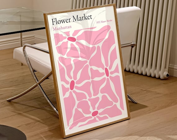 Manhattan NYC Flower Market Pink Wavy Abstract Floral Art Poster