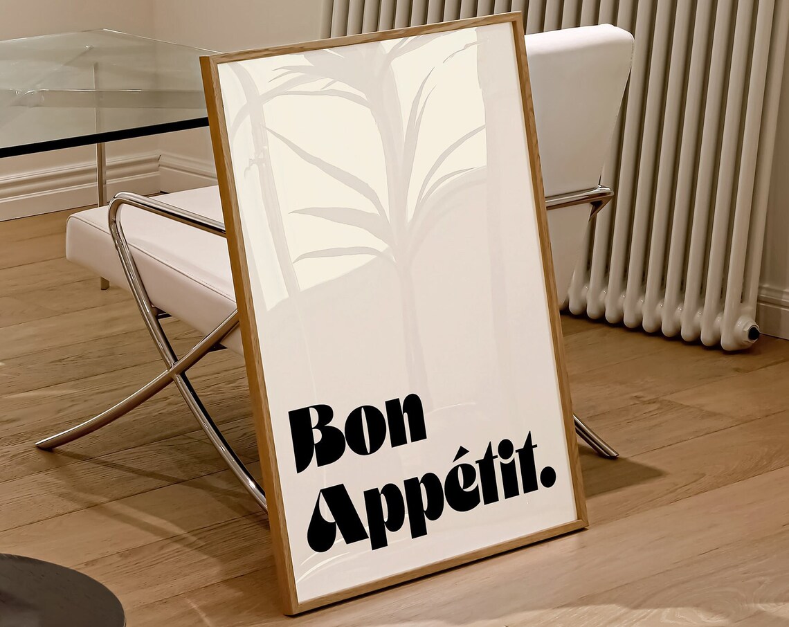 Bon Appetit Quote Poster, Minimalist Kitchen Art Print