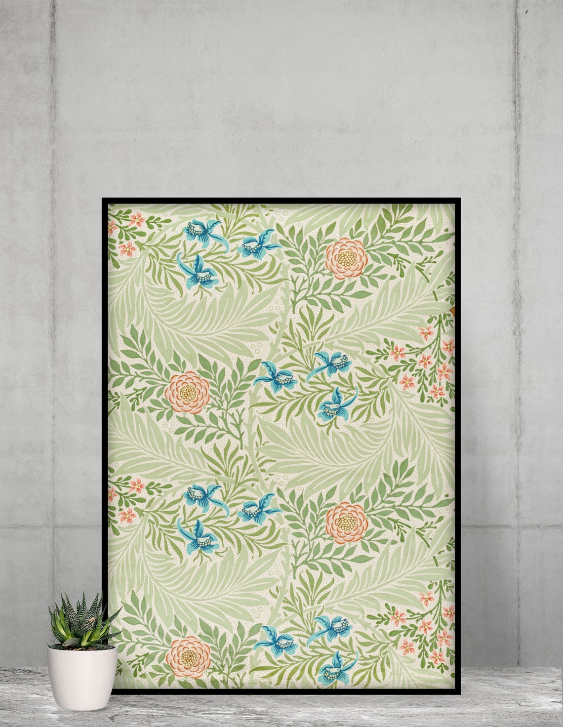 William Morris Style Botanical Floral Pattern Green Leaves Wall Print - Image 3