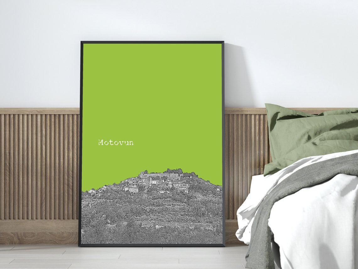 Motovun Istria Hilltop Town Color Block Poster With Custom Sky Color - Image 3