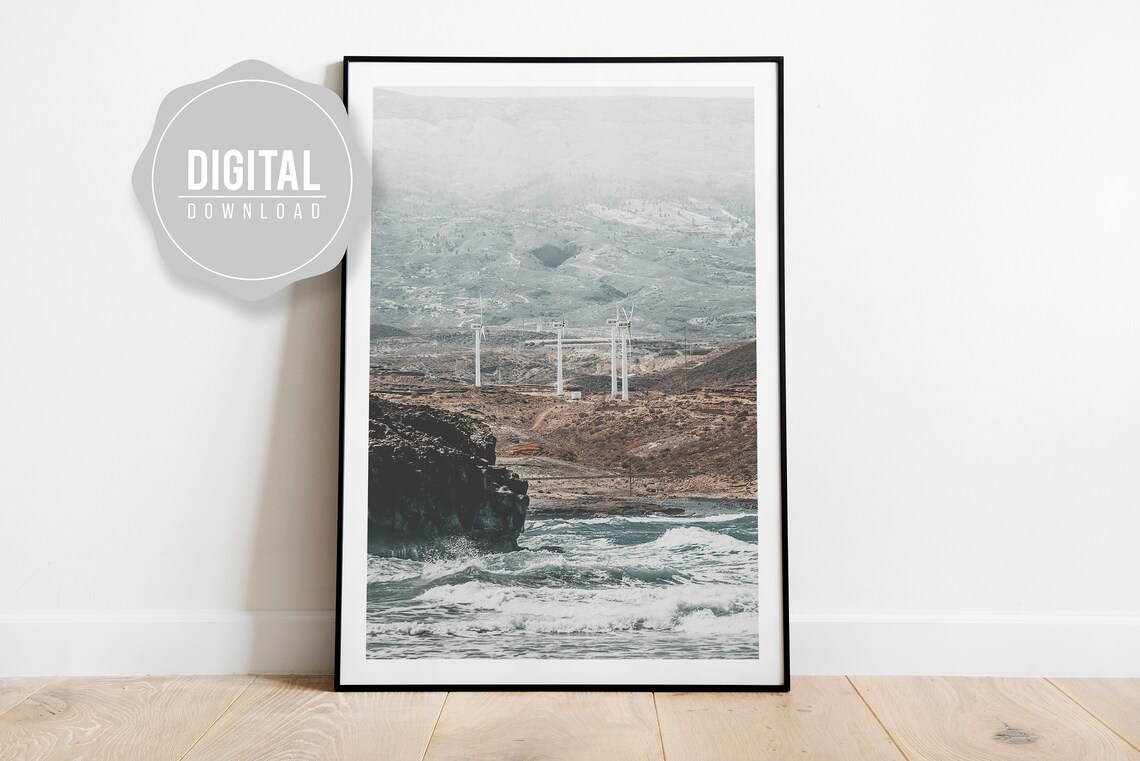 Beach Photography Wall Art Print Instant Large Ocean Beach Wall Art Coastal Decor Canary Islands Spain