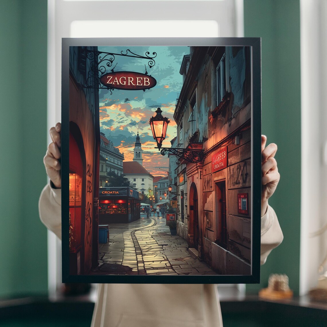 Zagreb Vintage Travel Poster Old Town Street Lamp Croatia Art Decor - Image 3