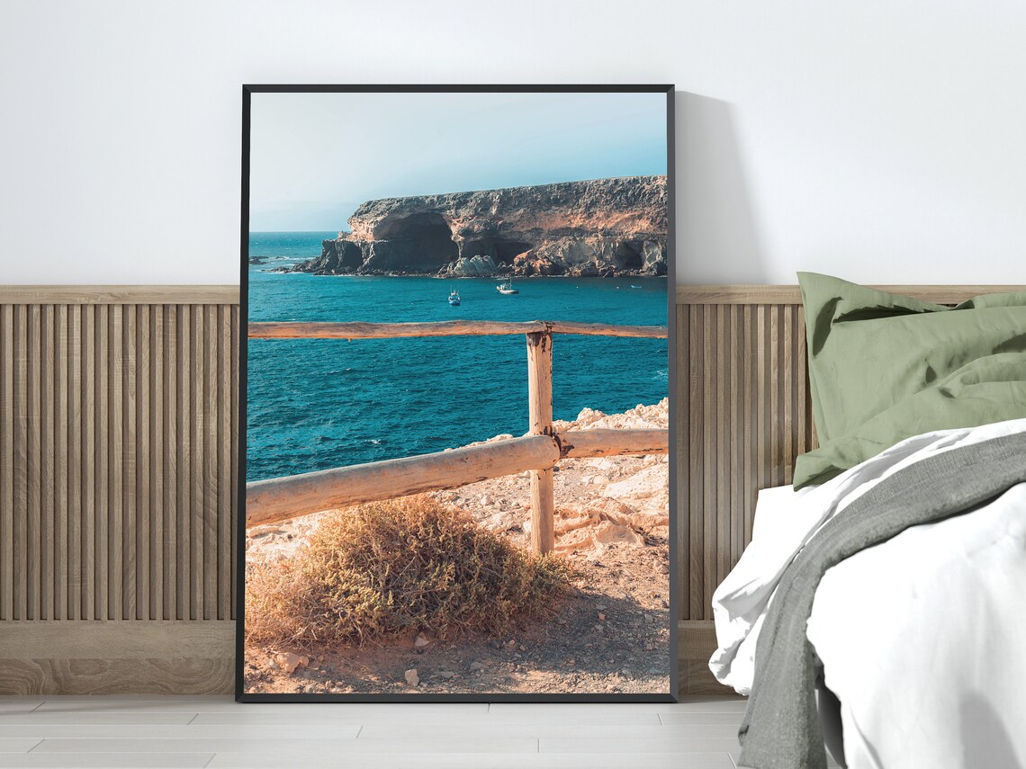 Ocean Cliff Seascape Photo Poster With Wooden Fence Instant Download - Image 4