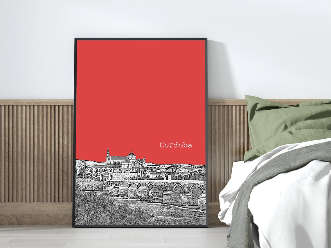 Cordoba Spain Roman Bridge Color Block Poster With Custom Sky Color - Image 3