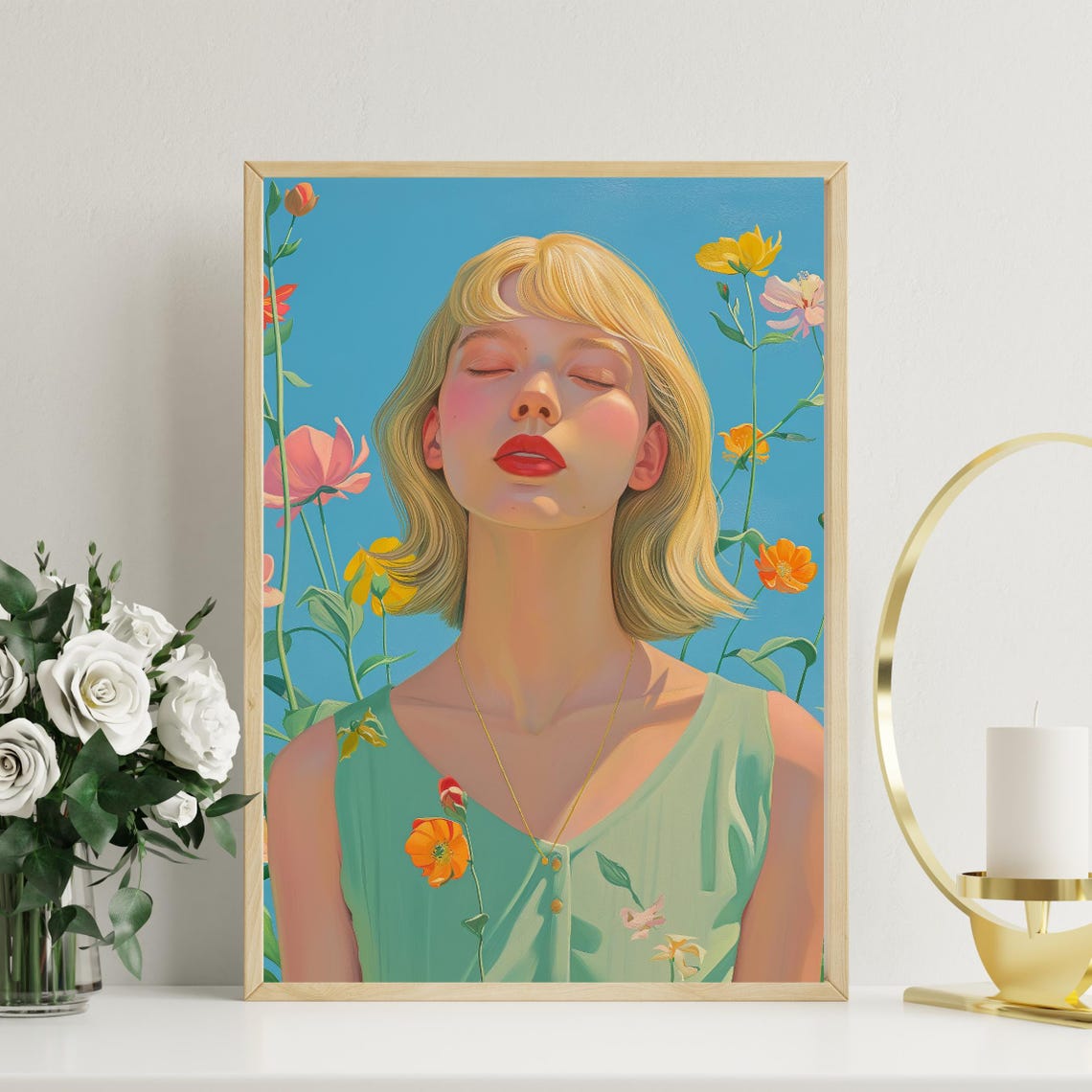 Woman With Flowers Colorful Art Print Boho Self Love Modern Wall Decor - Image 2