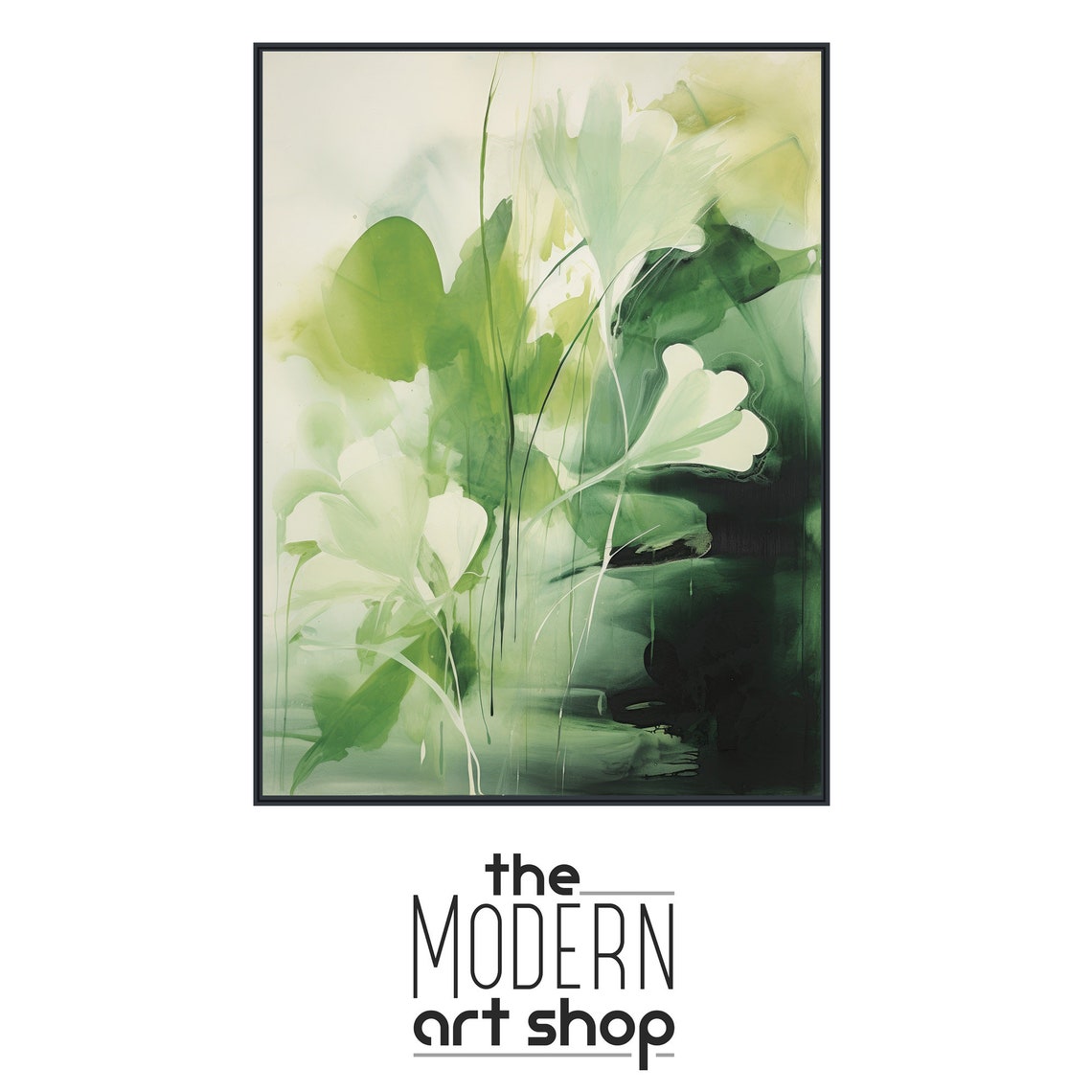 Green White Watercolor Botanical Leaves Soft Nature Abstract Poster - Image 4