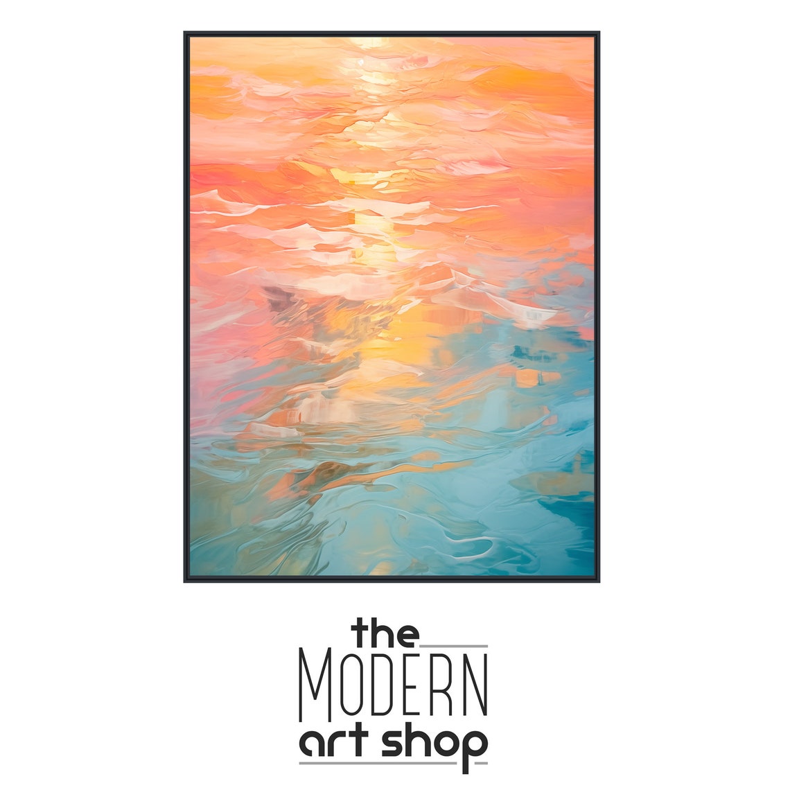 Orange Sunset Ocean Reflection Abstract Seascape Coastal Poster - Image 4