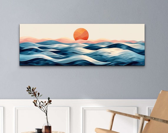 Panoramic Mid Century Modern Boho Sunrise Geometric Wall Art Print