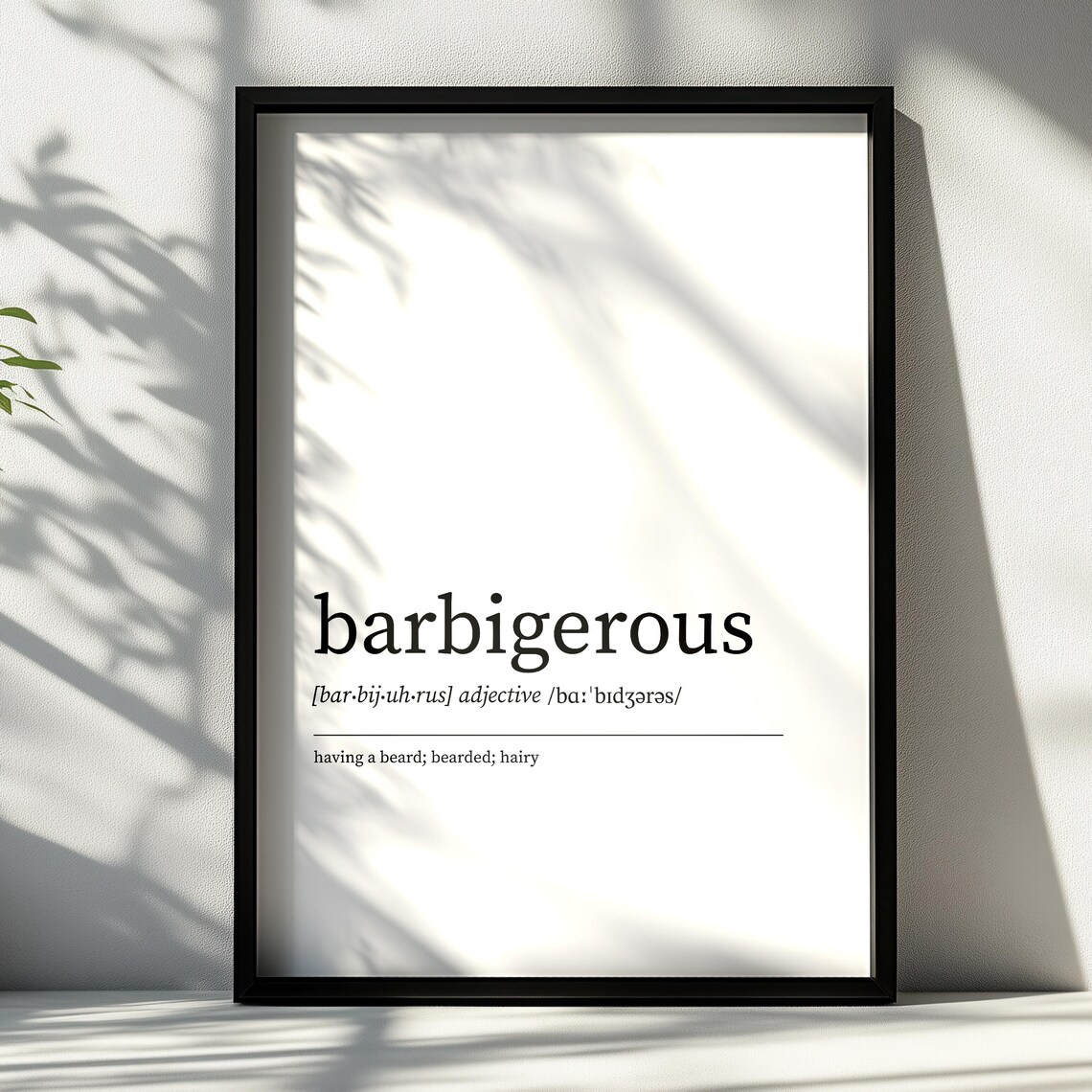 Barbigerous Definition Print, Minimalist Dictionary Art