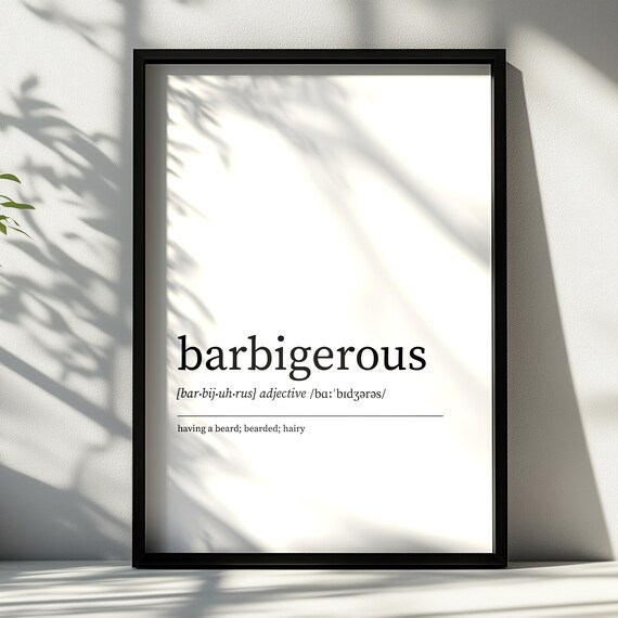 Barbigerous Definition Print, Minimalist Dictionary Art