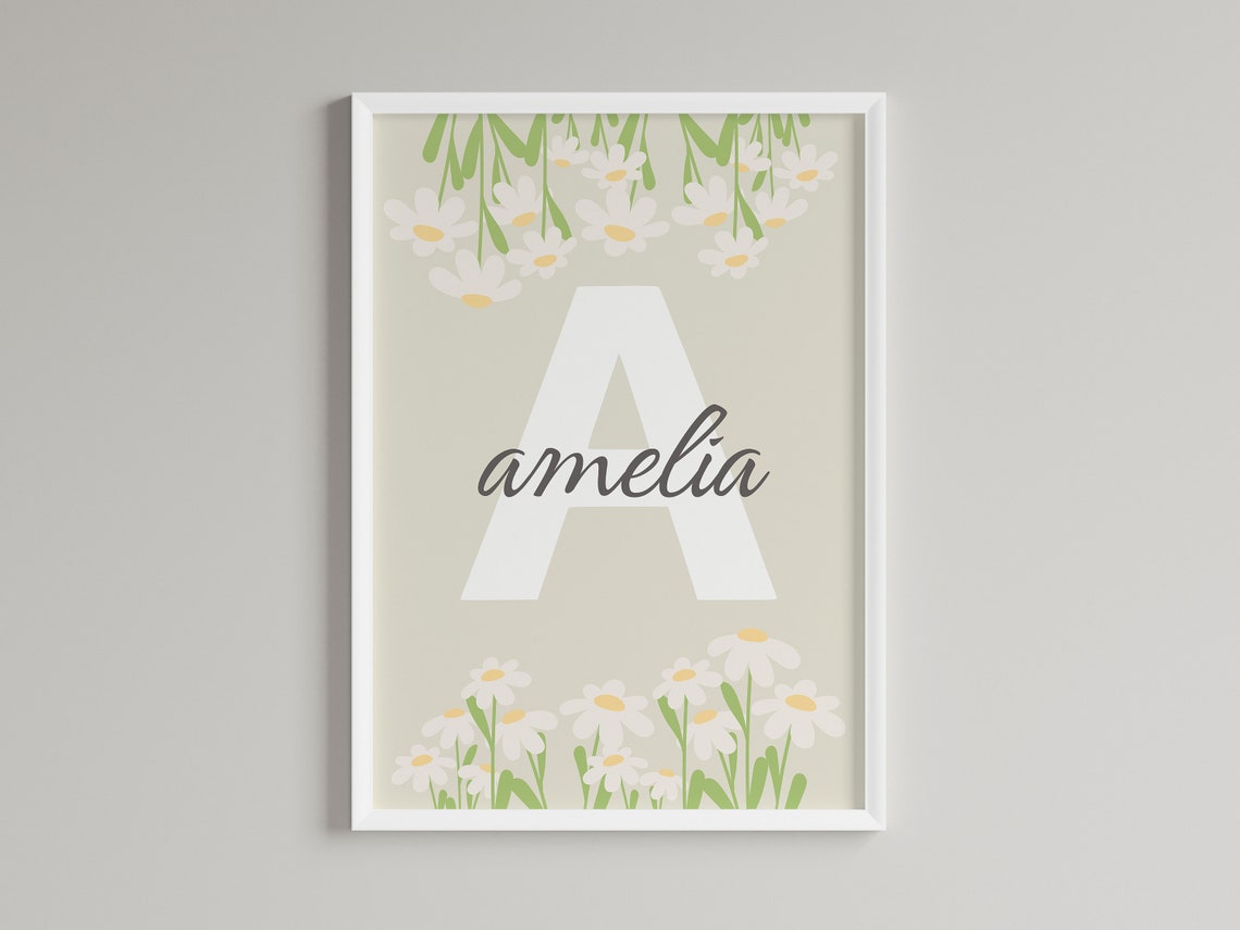 Amelia Custom Personalised Daisy Floral Initial A Nursery Poster - Image 2