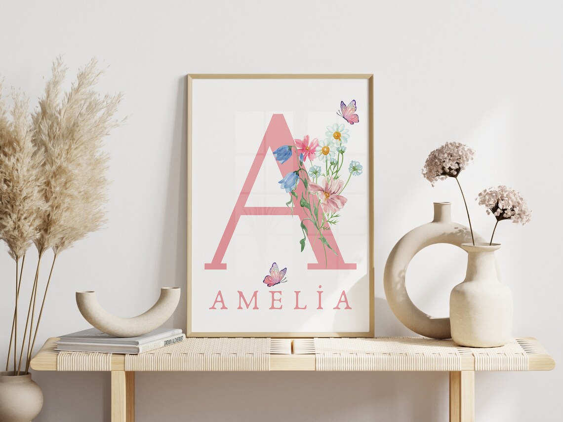 Custom Name And Initial With Flowers Poster - Image 2