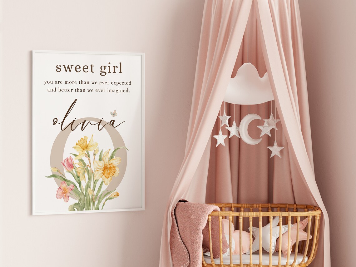 Sweet Girl Personalised Watercolour Floral Nursery Name Poster - Image 3