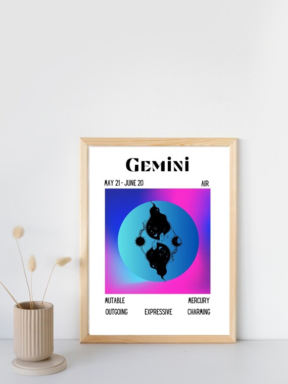 Bold Gemini Zodiac Sign Traits Dates Gradient Circle Art Poster