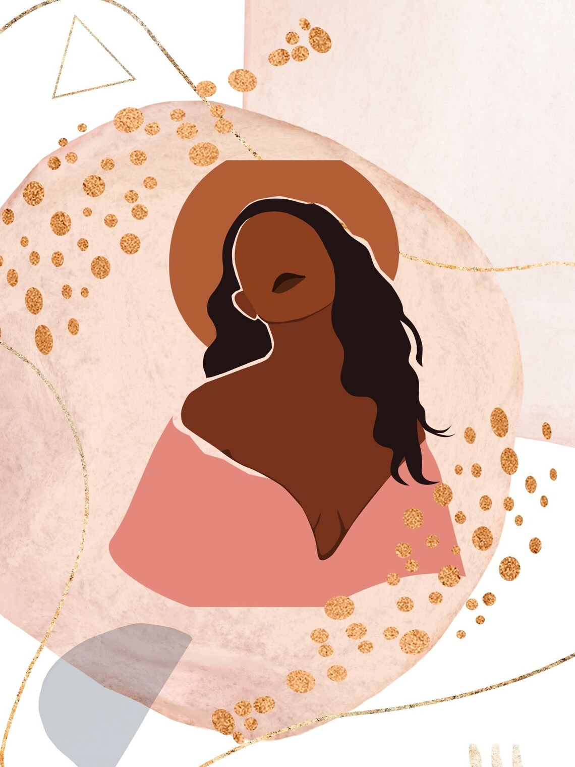 Blush Pink Gold Halo Faceless Woman Goddess Portrait Abstract Art Print - Image 3
