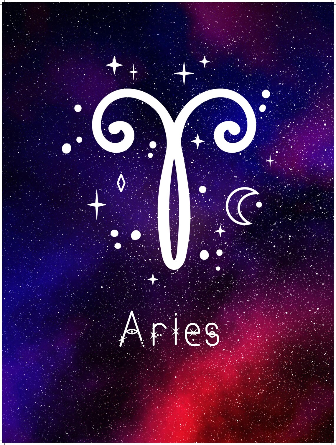 Aries Zodiac Symbol Purple Starry Night Sky Astrology Art Print - Image 3