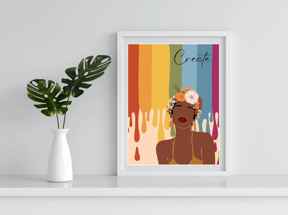 Create Script Colorful Rainbow Drip Floral Crown Woman Art Print - Image 3
