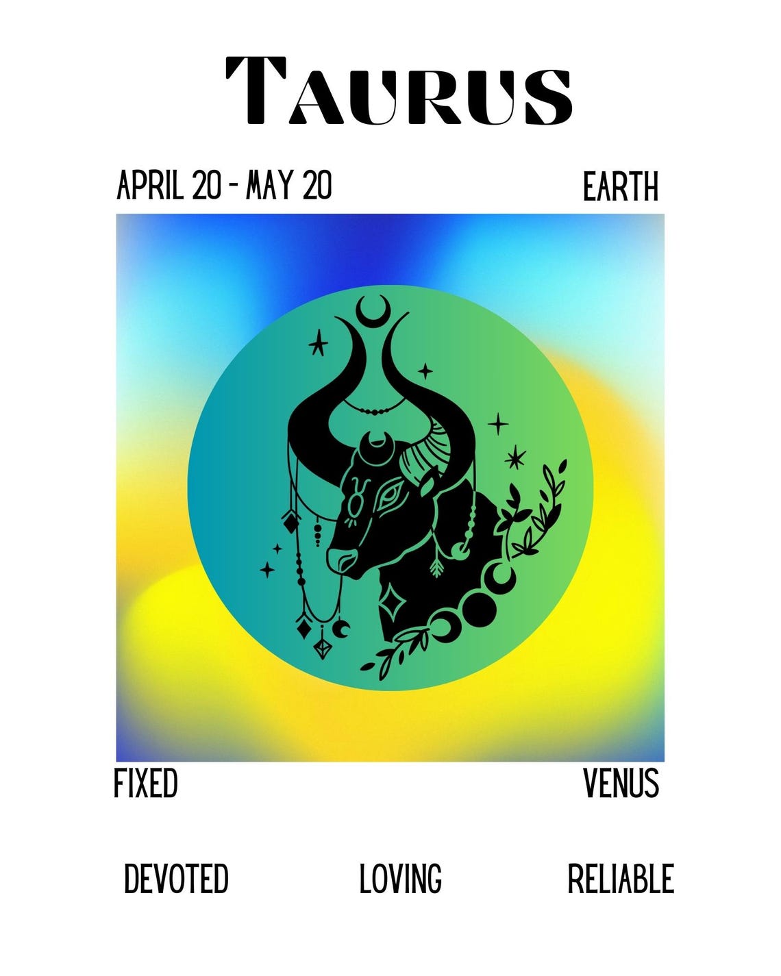 Taurus Zodiac Sign Traits Dates Gradient Bull Circle Art Poster - Image 4