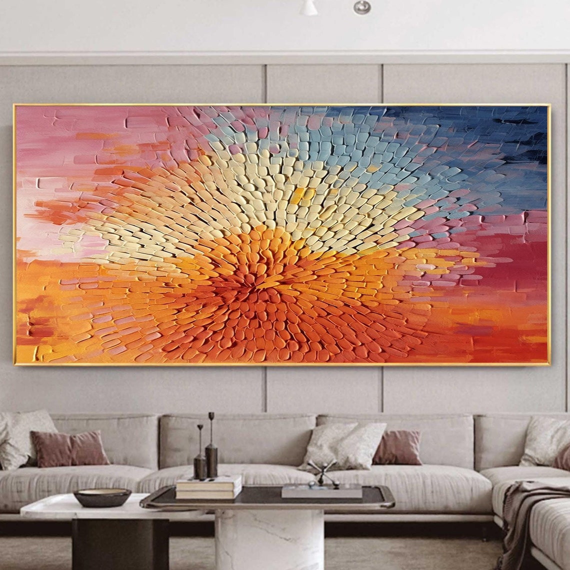 Sunset Burst Radial Palette Knife Textured Abstract Art Poster