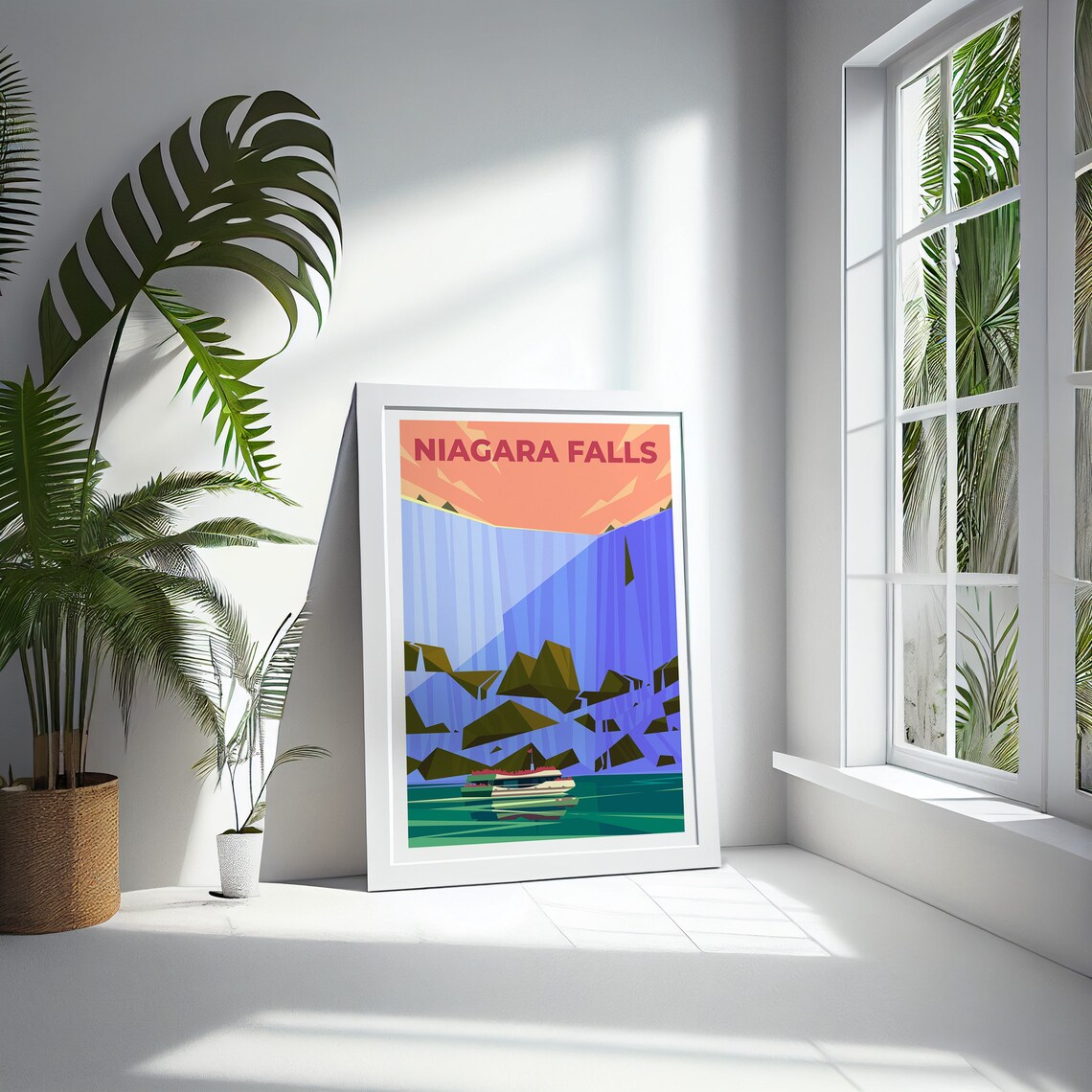 Niagara Falls Sunset Cascades Tour Boat Colorful Travel Art Poster - Image 5