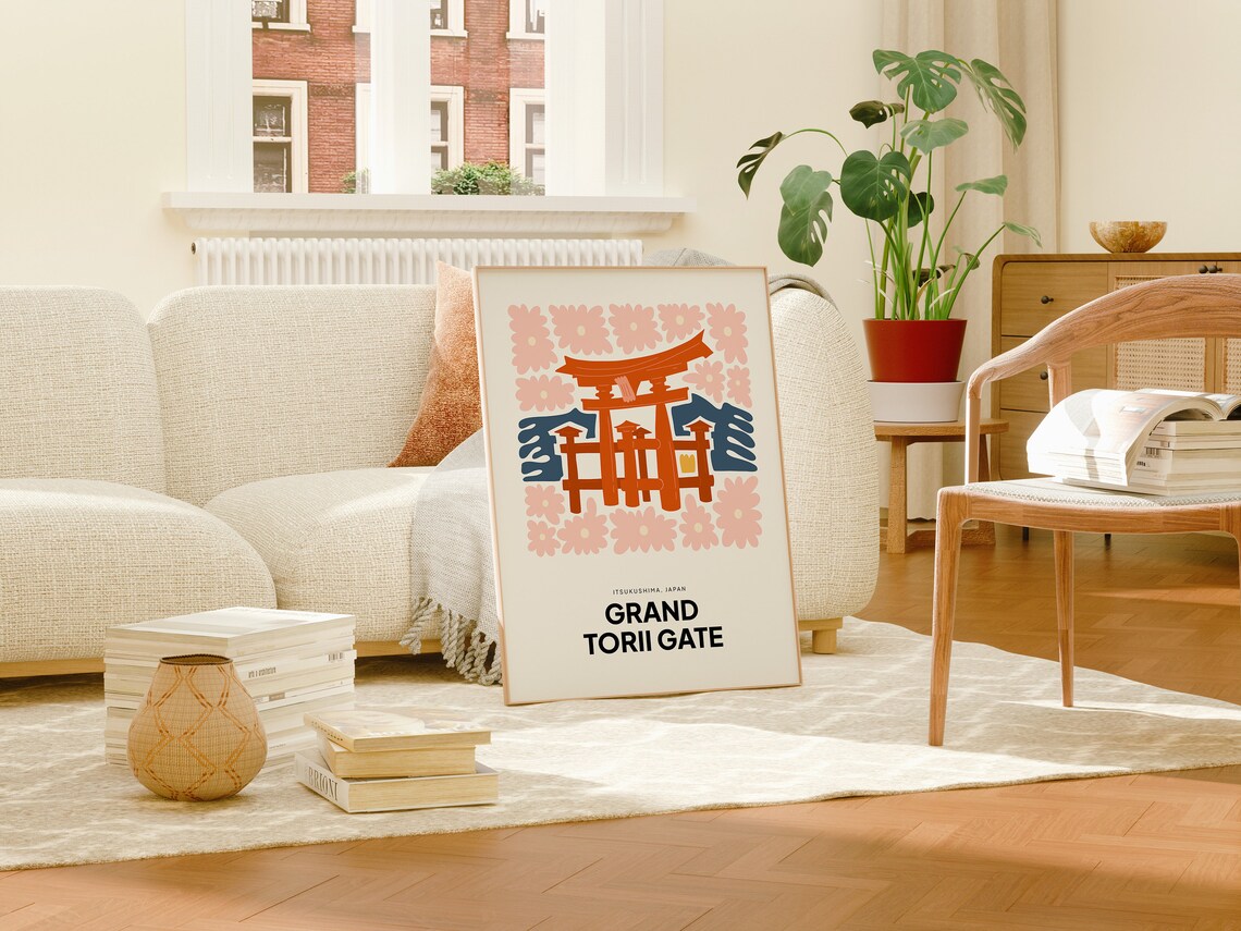 Grand Torii Gate Itsukushima Japan Floral Gallery Art Poster - Image 3