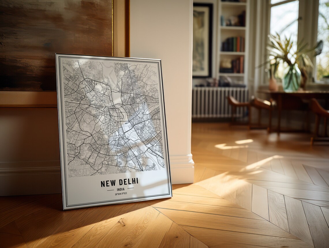 New Delhi India Modern Black and White Minimalist City Map Poster - Image 5