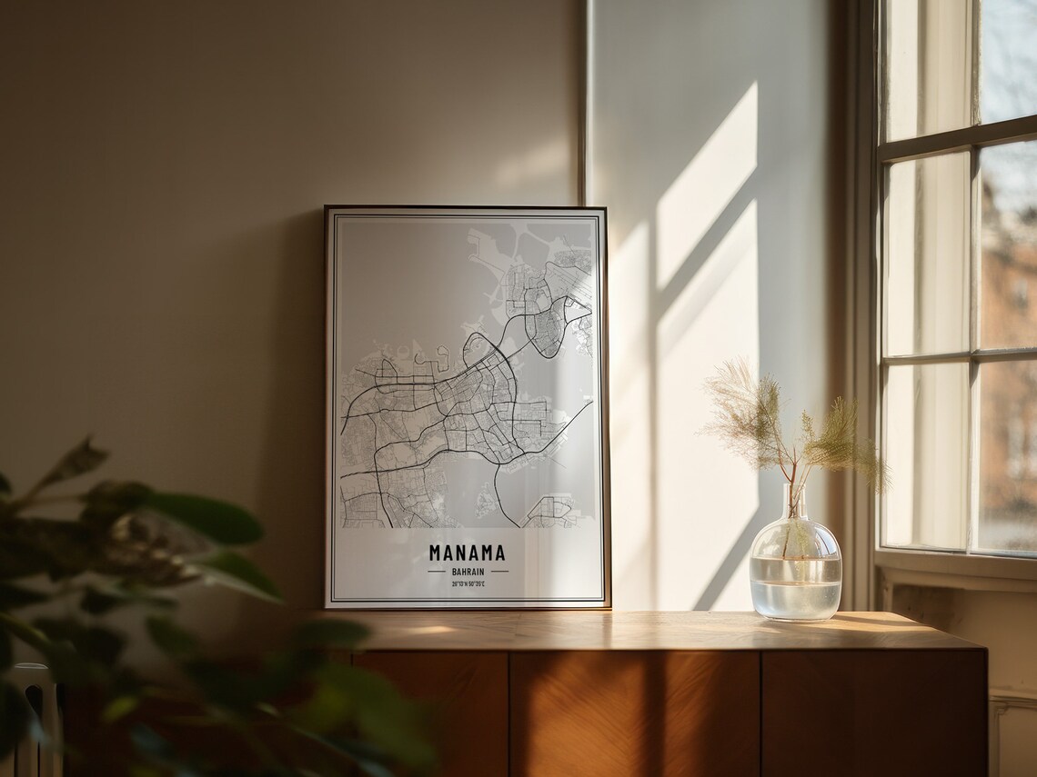 Manama Bahrain City Street Map Minimalist Black and White Poster - Image 5
