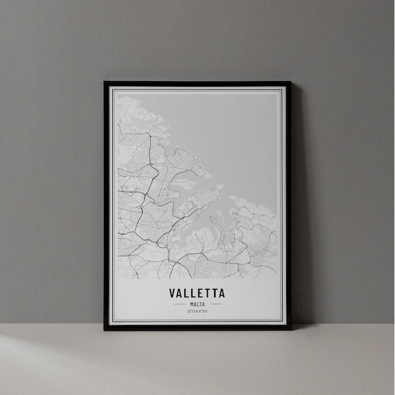 Valletta Malta Minimalist Black White City Map Coordinates Art Print