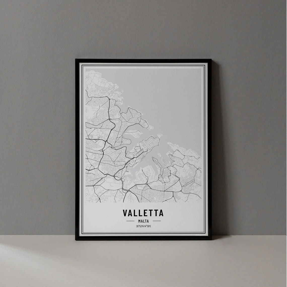 Valletta Malta Minimalist Black White City Map Coordinates Art Print