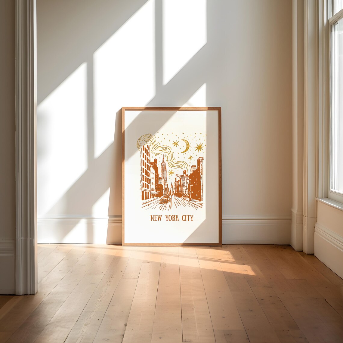 New York City Street Scene Hand Drawn Line Art Poster Empire State - Image 2