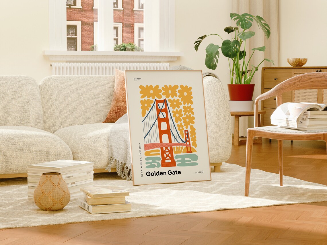 Golden Gate San Francisco California Floral Bridge Art Wall Poster - Image 3