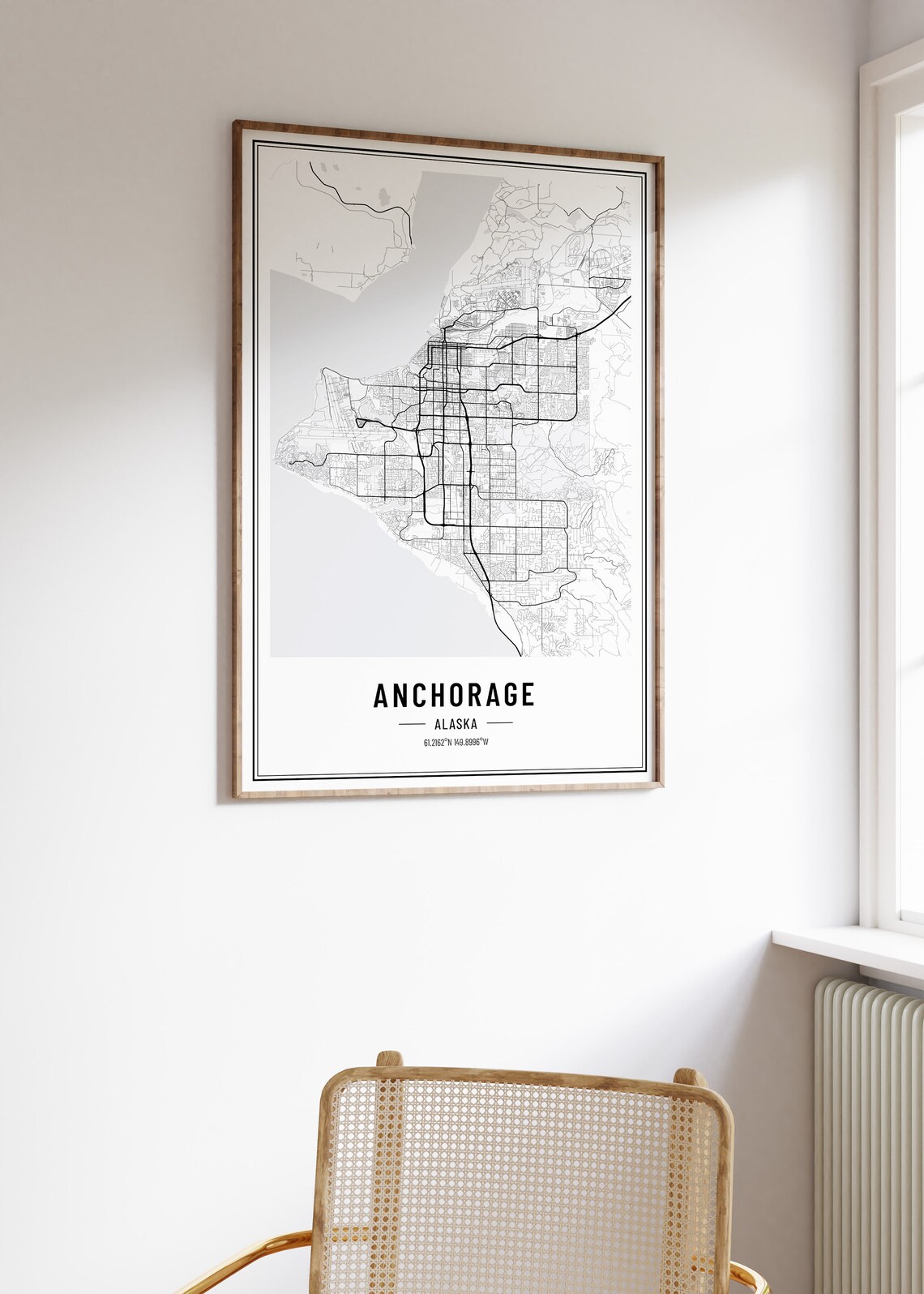 Anchorage Alaska City Street Map Minimalist Black and White Poster - Image 5