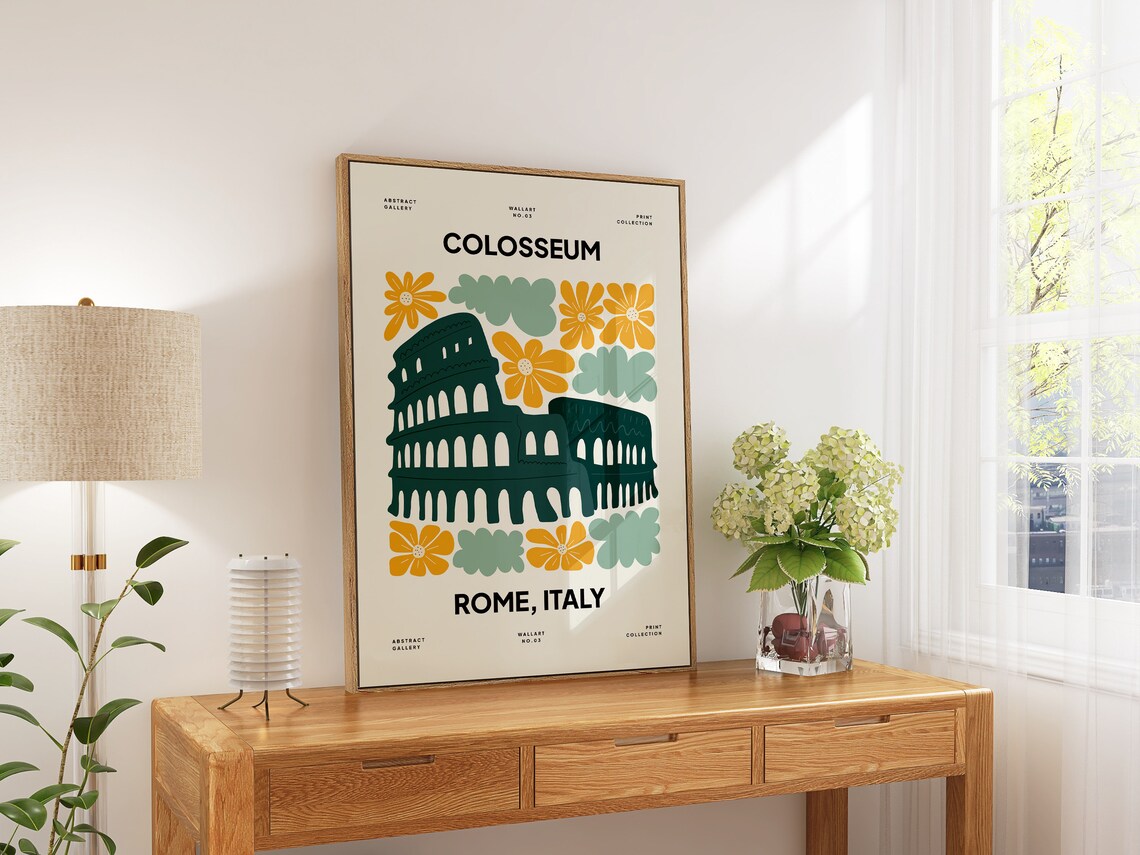 Beautiful Colosseum Rome Italy Floral Abstract Art Wall Poster - Image 5