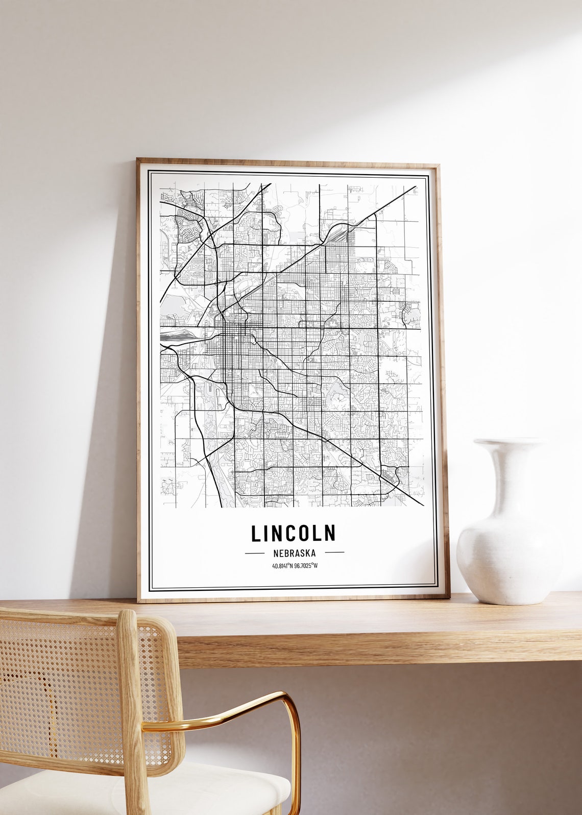 Lincoln Nebraska Minimalist Black White City Street Map Poster - Image 5