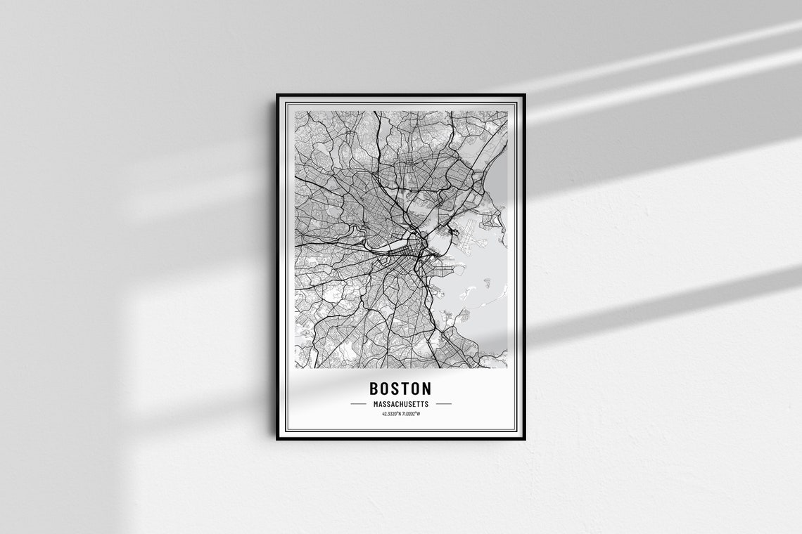 Boston Massachusetts Street Map Black and White Minimalist City Poster - Image 4