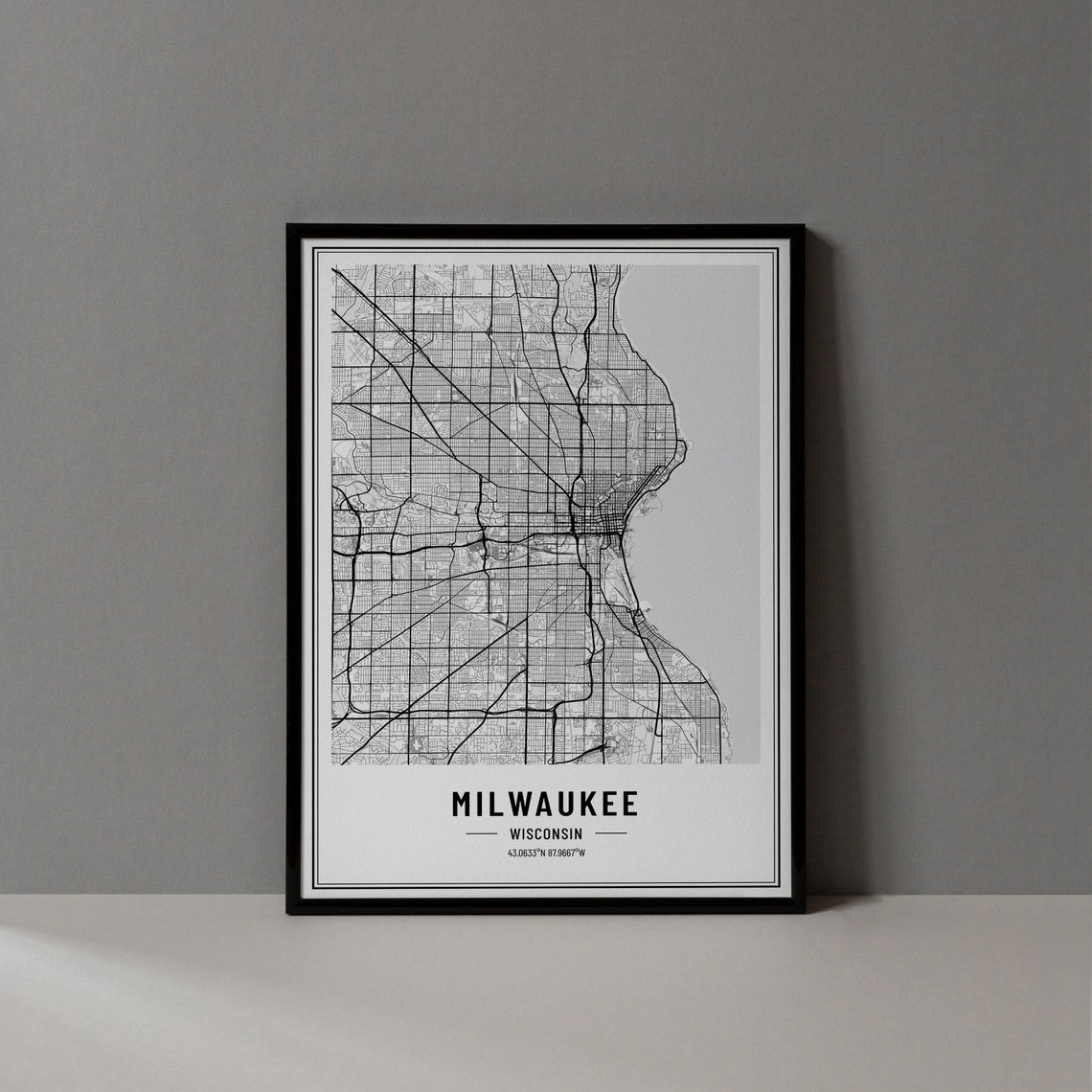 Milwaukee Wisconsin Street Map Minimalist Black White Art Poster
