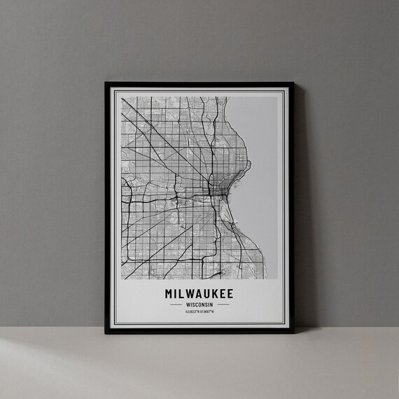 Milwaukee Wisconsin Street Map Minimalist Black White Art Poster