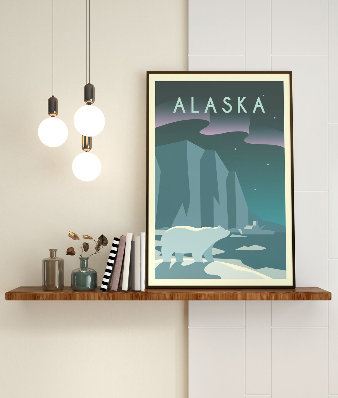 Alaska Polar Bear Northern Lights Arctic Glacier Night Sky Poster - Image 3