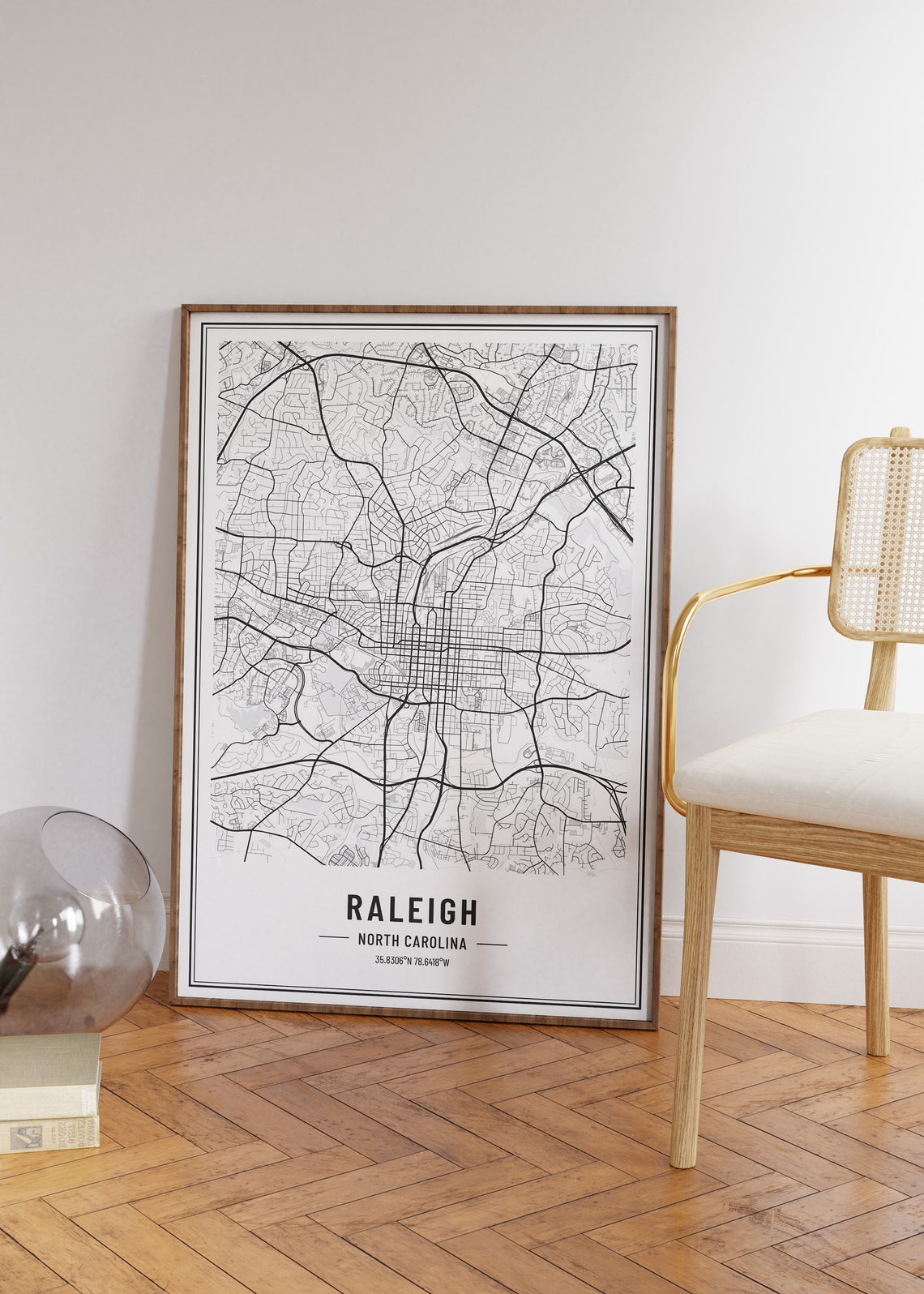 Raleigh North Carolina Black and White Minimalist City Map Poster - Image 5
